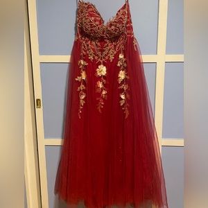 Red Floral Strapless Ball Gown Dress XL/XXL